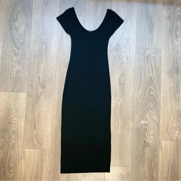 Aritzia Babaton Midi Dress Black Stretch Modal scoop neck Short Sleeve Size XXS - Picture 11 of 14